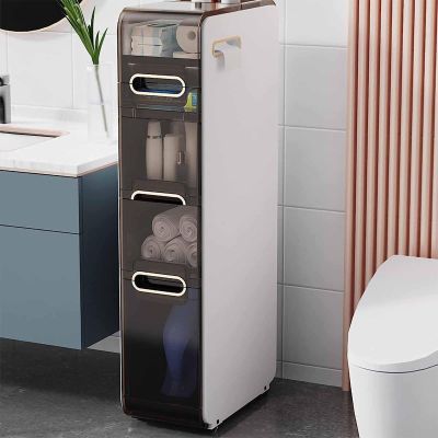 Tall Corner Bathroom Floor Cabinet with Transparent Drawers