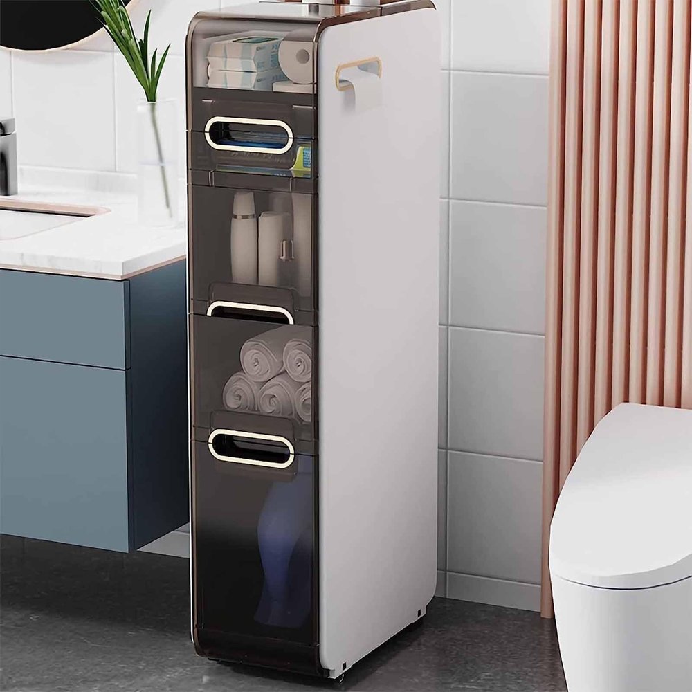 Tall Corner Bathroom Floor Cabinet with Transparent Drawers