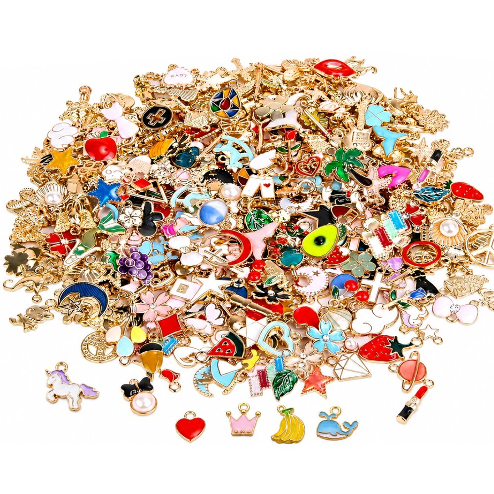 Esshogo 50 Pcs DIY Gold-Plated Enamel Charms