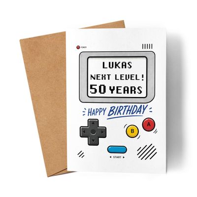 Kiddle-Design Personalized Gamer 50th Birthday Card with Name and Age