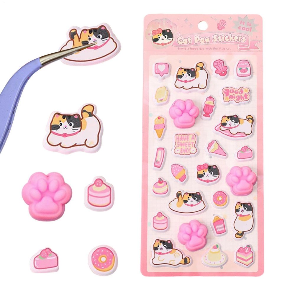 Cartoon Cat Stickers - 3D Kawaii Adhesive