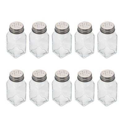LIFKICH Spice Bottles, 10-Piece Set, Glass and Stainless Steel Salt and Pepper Shakers, Compact Size for the Kitchen