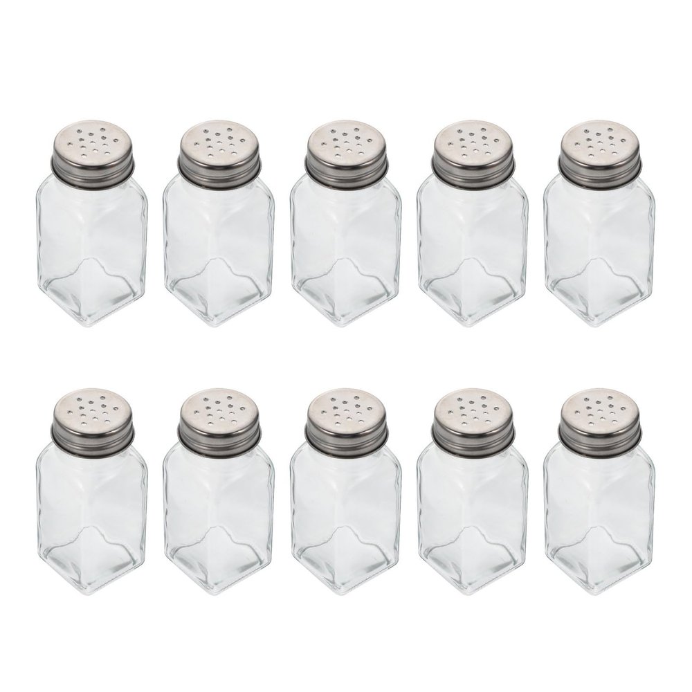 LIFKICH Spice Bottles, 10-Piece Set, Glass and Stainless Steel Salt and Pepper Shakers, Compact Size for the Kitchen