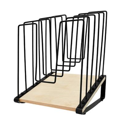 European-Style Metal File Organizer with Wood Base, 5 Sections
