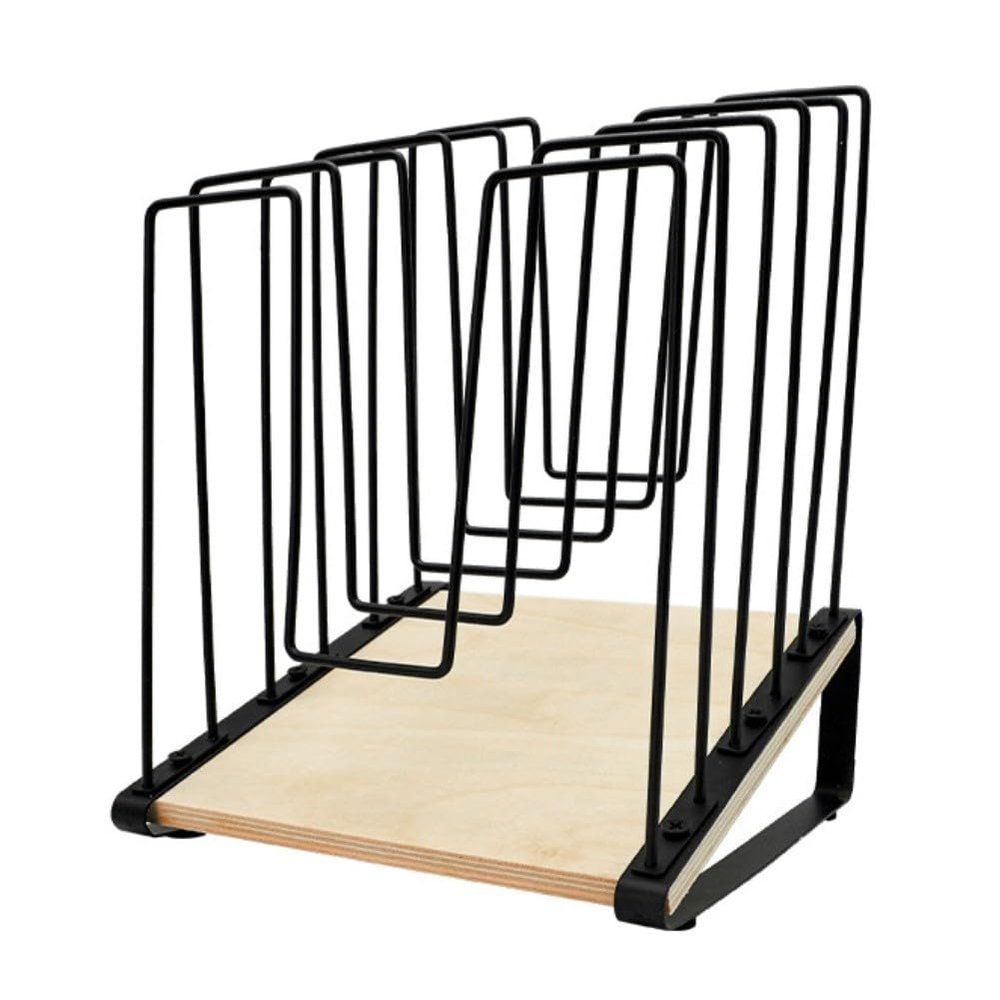 European-Style Metal File Organizer with Wood Base, 5 Sections