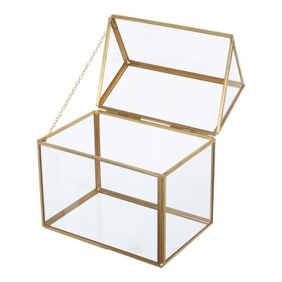 Uonlytech Small House-Shaped Glass Greenhouse with Geometric Metal Frame for Indoor and Decorative Plants