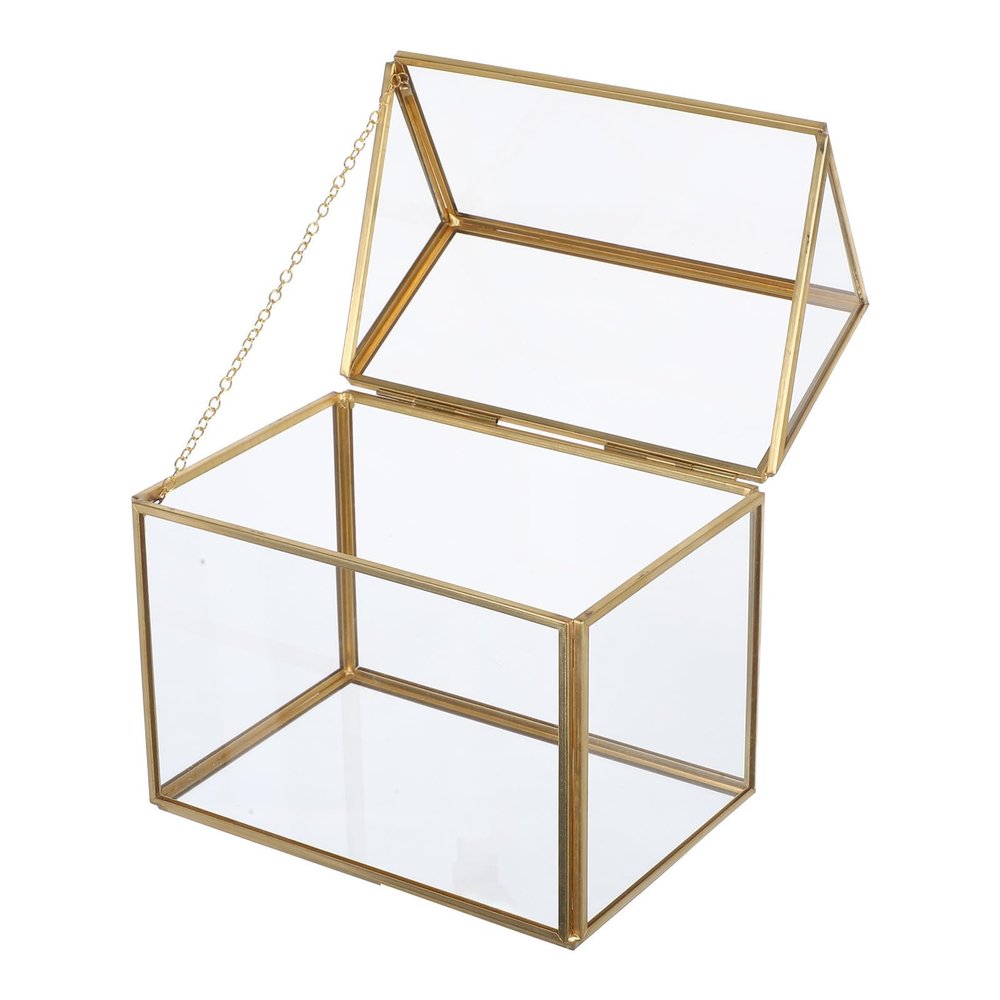 Uonlytech Small House-Shaped Glass Greenhouse with Geometric Metal Frame for Indoor and Decorative Plants