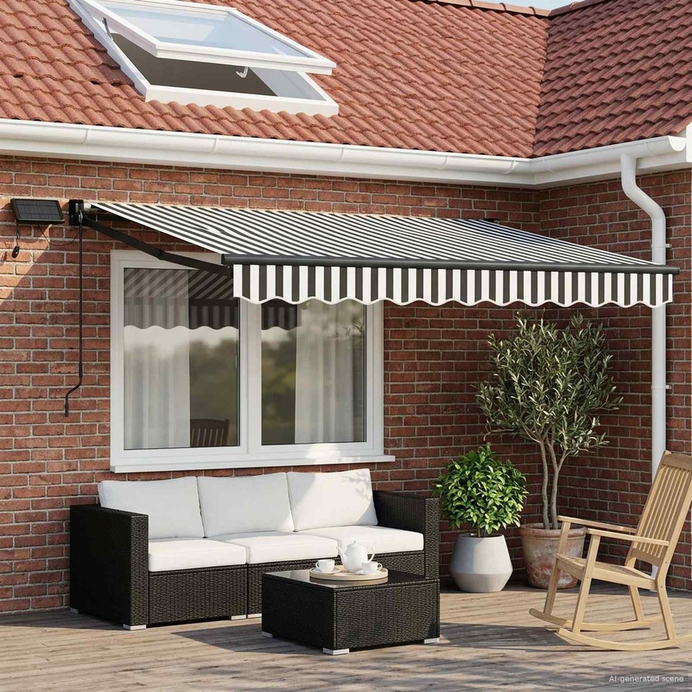 Electric Awning 3.5 x 2 m, Anthracite and White, with Aluminum Frame, Solar Panel and Remote Control
