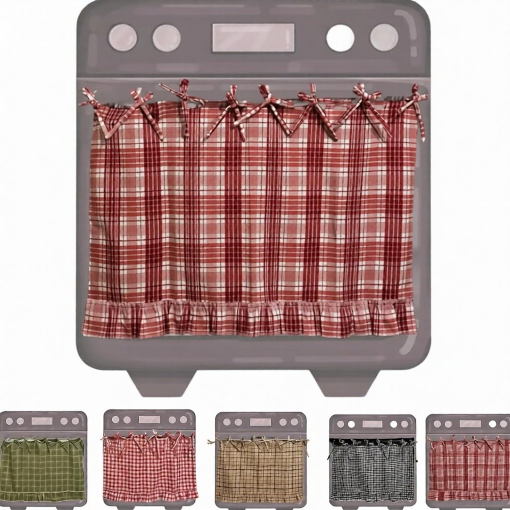 GANCEI Handmade 100% Cotton Oven Skirt with Bow Ties, 54.3 x 76.2 cm, Stove Cover for Concealing Clutter, Green (Pink)