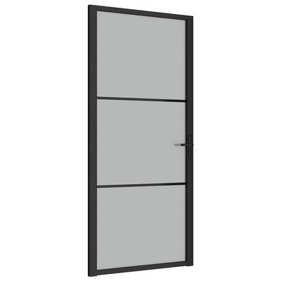 Interior Door 93 x 201.5 cm with Aluminum Frame and Black Matte Glass