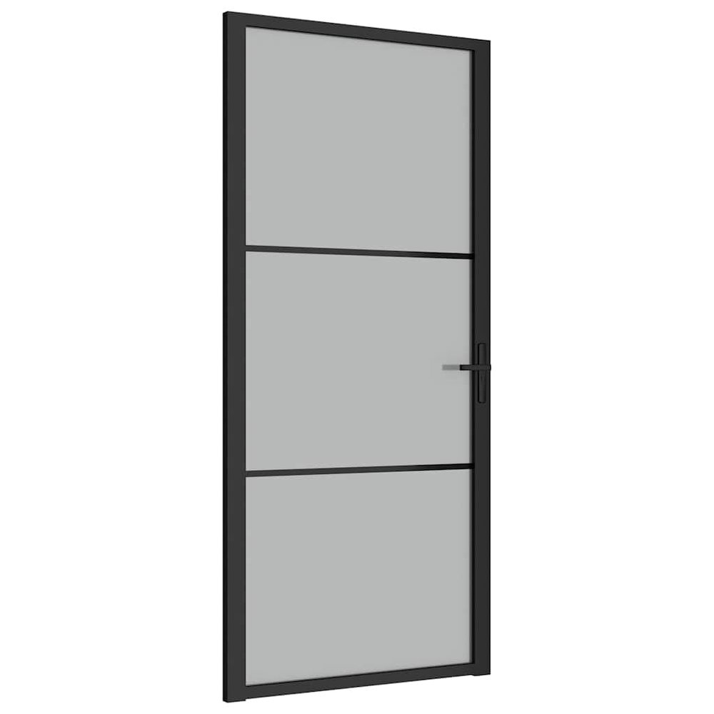 Interior Door 93 x 201.5 cm with Aluminum Frame and Black Matte Glass
