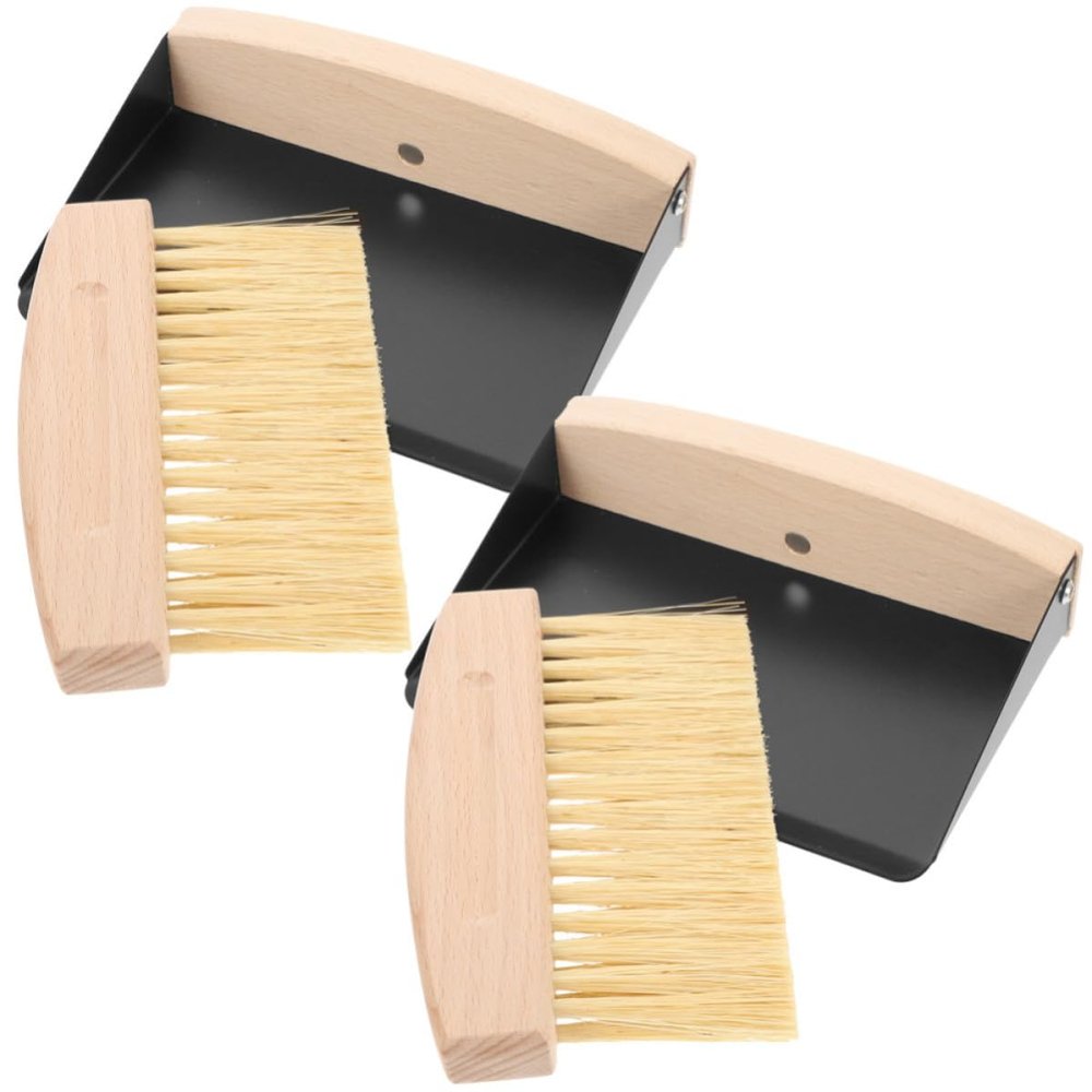 CLISPEED 2-Piece Small Iron and Beech Wood Dustpan and Brush Set for Keyboards and Computer Vents