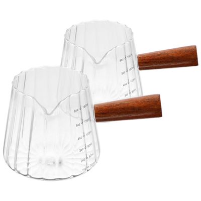 MUSISALY 180 ml Glass Measuring Cups with Wooden Handles, 2-Piece Set
