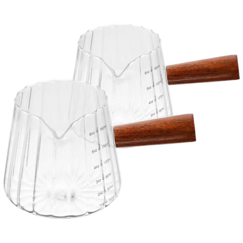 MUSISALY 180 ml Glass Measuring Cups with Wooden Handles, 2-Piece Set