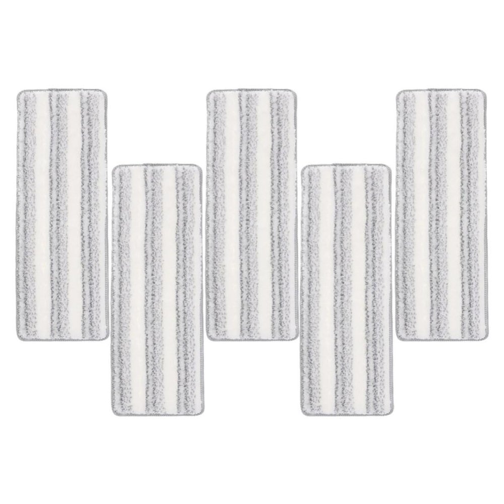 STOBAZA 5 Reusable Microfiber Floor Mop Heads with Self-Adhesive Design and Stylish Stripe Pattern, Washable Replacement Pads for Wet and Dry Cleaning at Home