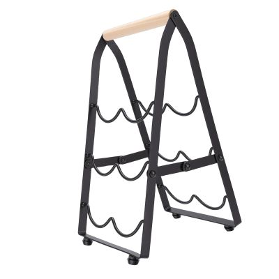 Funien Folding 3-Tier Tabletop Wine Rack, Iron and Wood