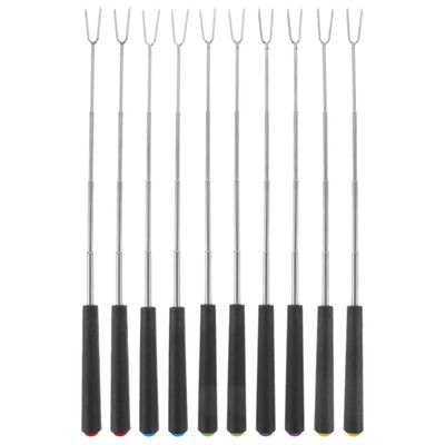 Operitacx 10-Piece Stainless Steel Grill Forks with Heat-Resistant ABS Handles, Manually Rotatable, for Outdoor Grilling and Camping