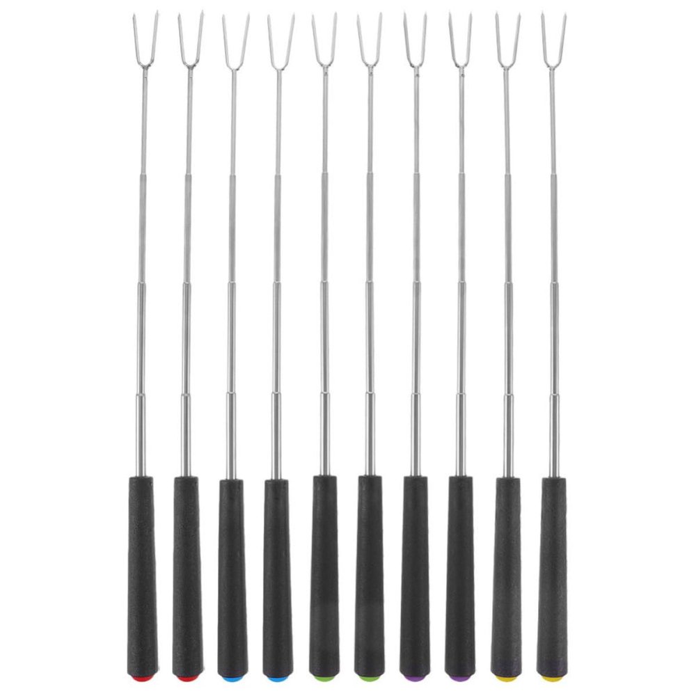Operitacx 10-Piece Stainless Steel Grill Forks with Heat-Resistant ABS Handles, Manually Rotatable, for Outdoor Grilling and Camping