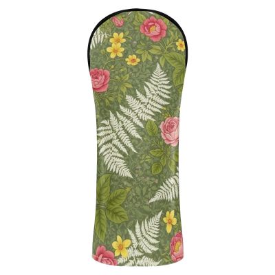 Vintage Botanical Flower Golf Headcovers, Green PU Leather