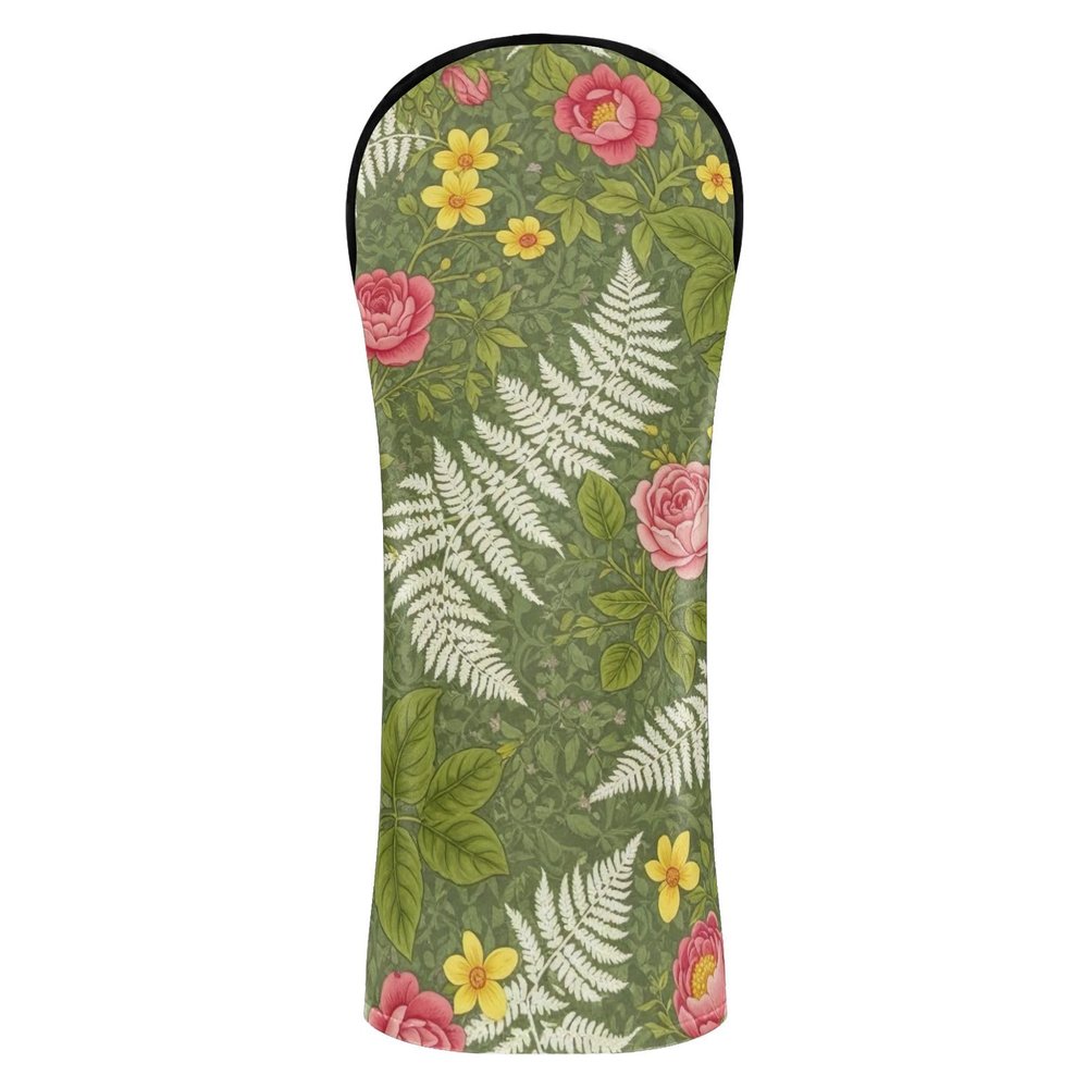Vintage Botanical Flower Golf Headcovers, Green PU Leather