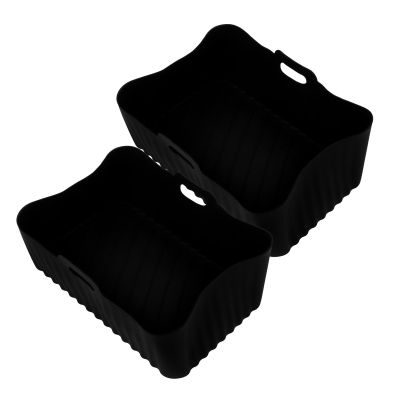 Zerodeko 2-Piece Silicone Baking Baskets for Air Fryers, Reusable, Heat-Resistant, Square, Nonstick, Easy to Clean, Black
