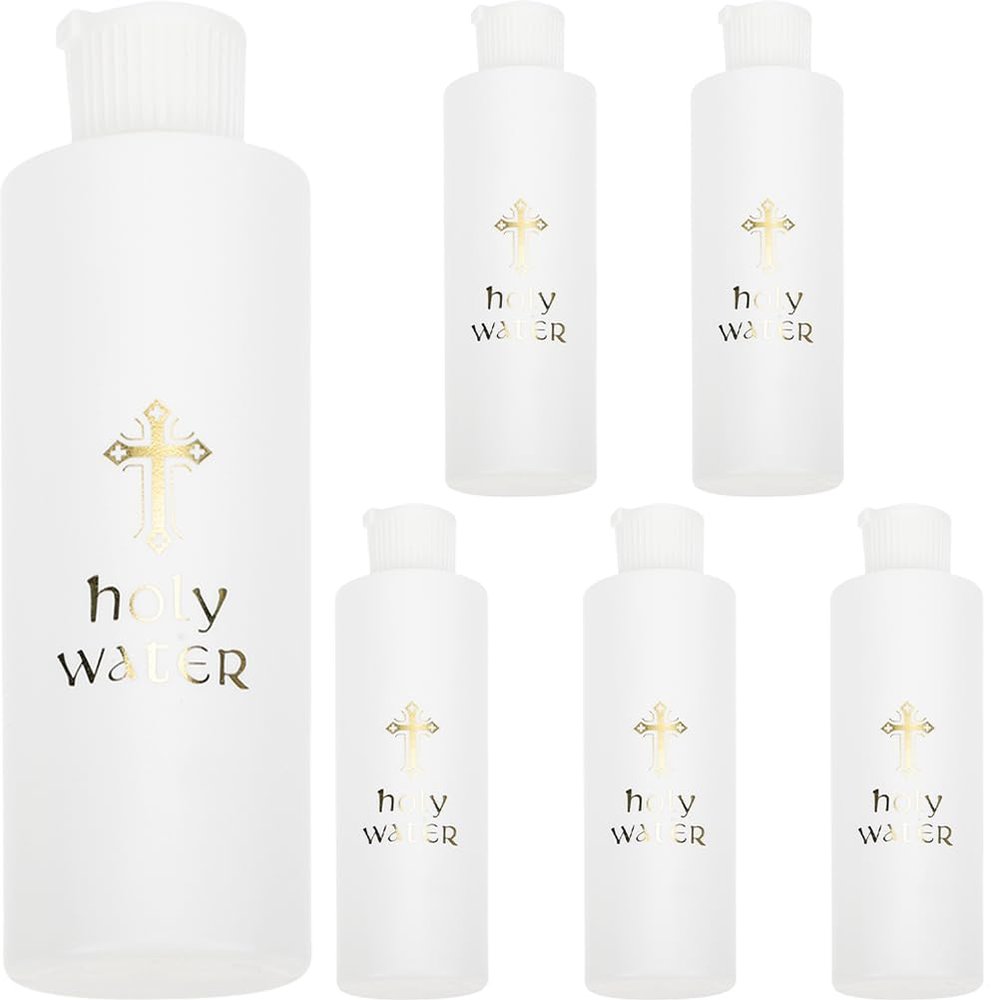 Holy Water Bottles, 6-Pack, 250 mL, Cross Pattern with Lids