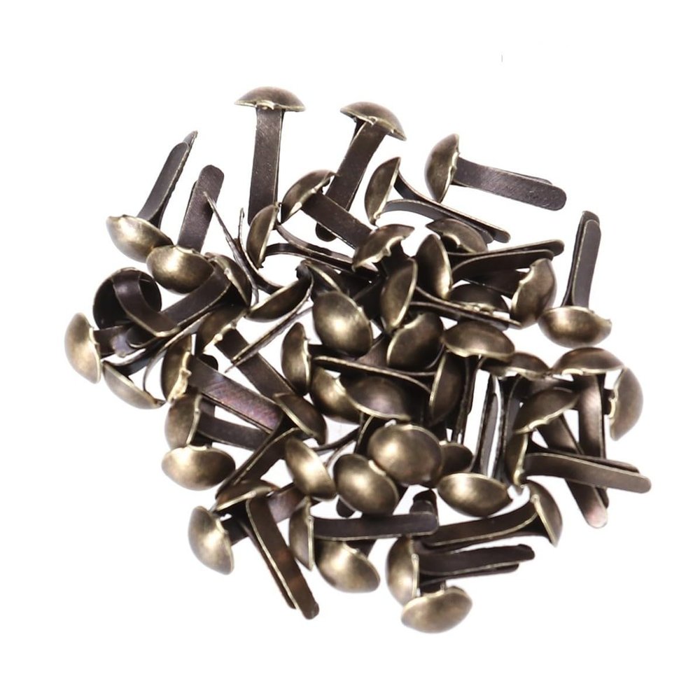 INOOMP 100 Pack Metallic Iron Brads - Waterproof & Rustproof 4.5 x 8mm in Coffee Color
