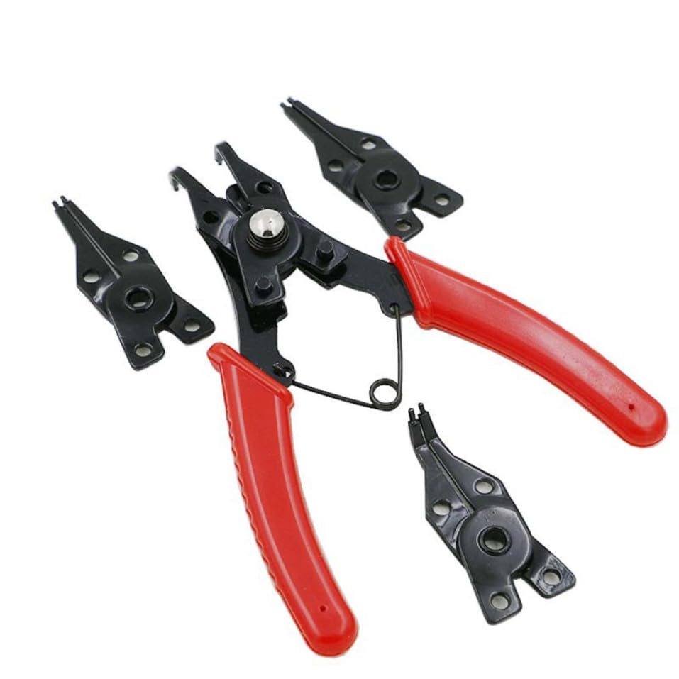 4-in-1 Retaining Ring Pliers, Red, with 3 Interchangeable Heads