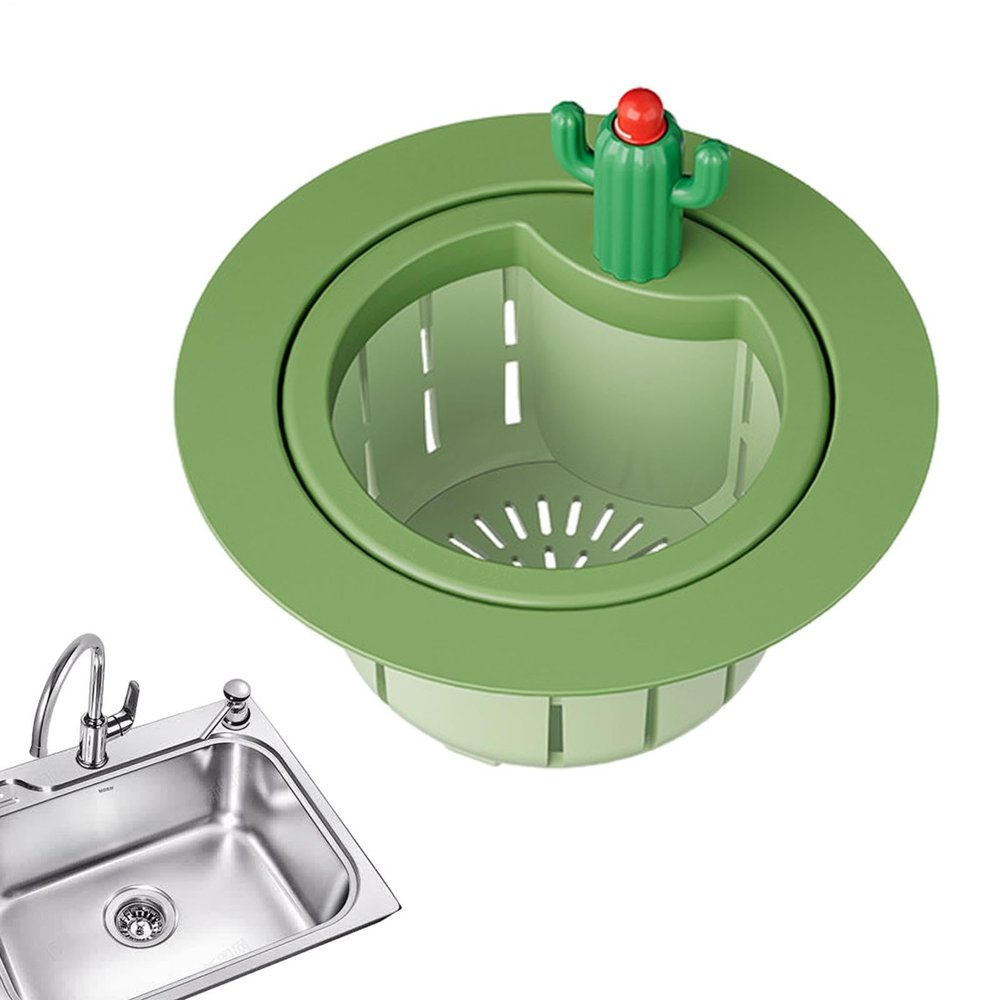 Cute Anti-Clogging Cactus Sink Strainer with Press-to-Empty Mechanism