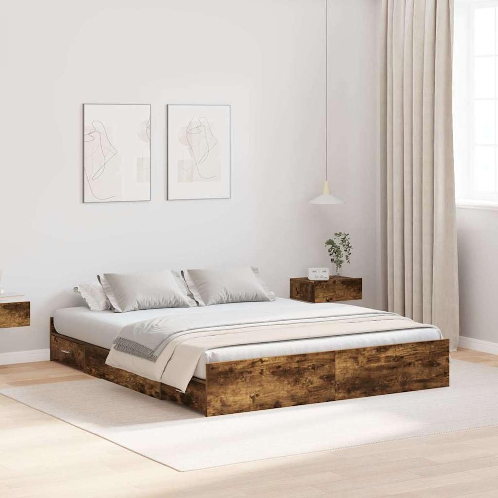 Solivagant Storage Bed Frame, Smoked Oak, 135 x 190 cm