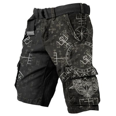 Munweiyu Men's Viking Cargo Shorts with Drawstring and Elastic Waist