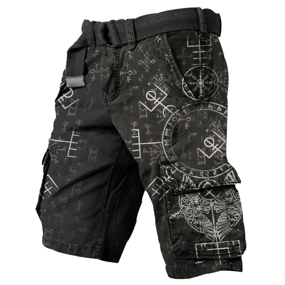 Munweiyu Men's Viking Cargo Shorts with Drawstring and Elastic Waist