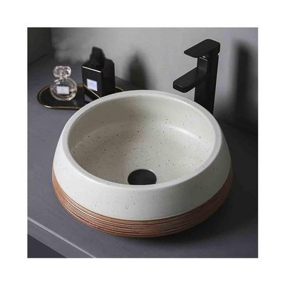 Round Ceramic Countertop Washbasin with Accessories