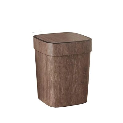 Walnut-Colored Household Trash Can with Lid