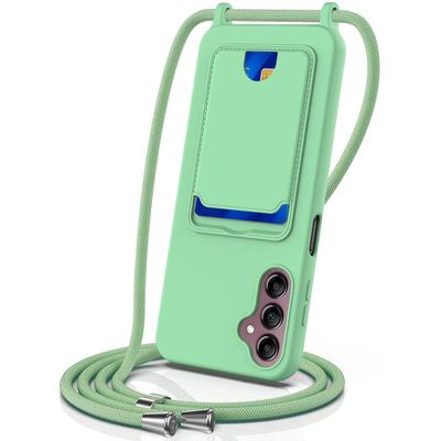xinyunew Phone Lanyard Case for Samsung Galaxy A27 with Strap, Adjustable Removable Silicone Case with Card Holder, Green