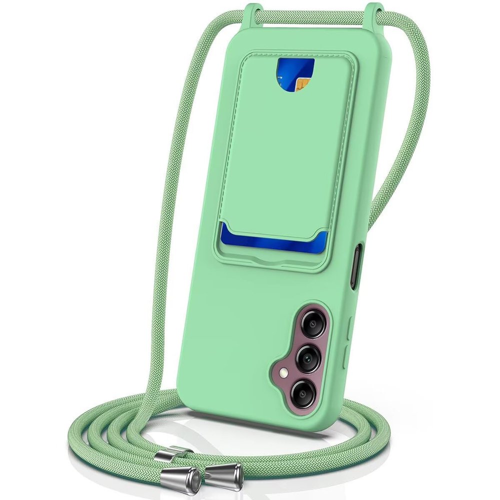 xinyunew Phone Lanyard Case for Samsung Galaxy A27 with Strap, Adjustable Removable Silicone Case with Card Holder, Green
