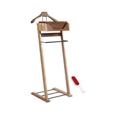 Freestanding Wooden Valet Stand with Dust Brush for Clothing Storage