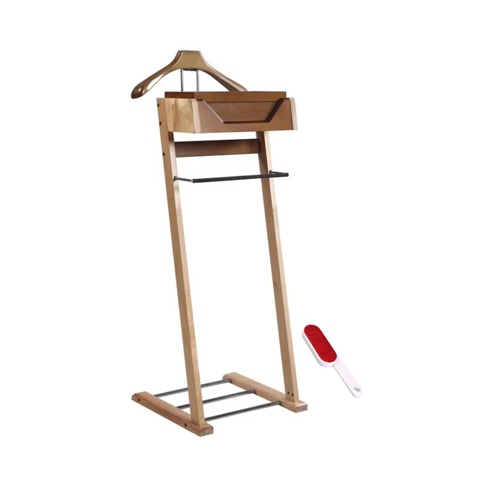 Freestanding Wooden Valet Stand with Dust Brush for Clothing Storage