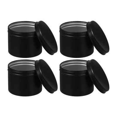 4 Black Aluminum Tins with Lids, 120 mL, Airtight, for Spices, Tea, and Candle Making