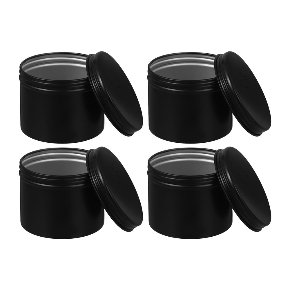 4 Black Aluminum Tins with Lids, 120 mL, Airtight, for Spices, Tea, and Candle Making