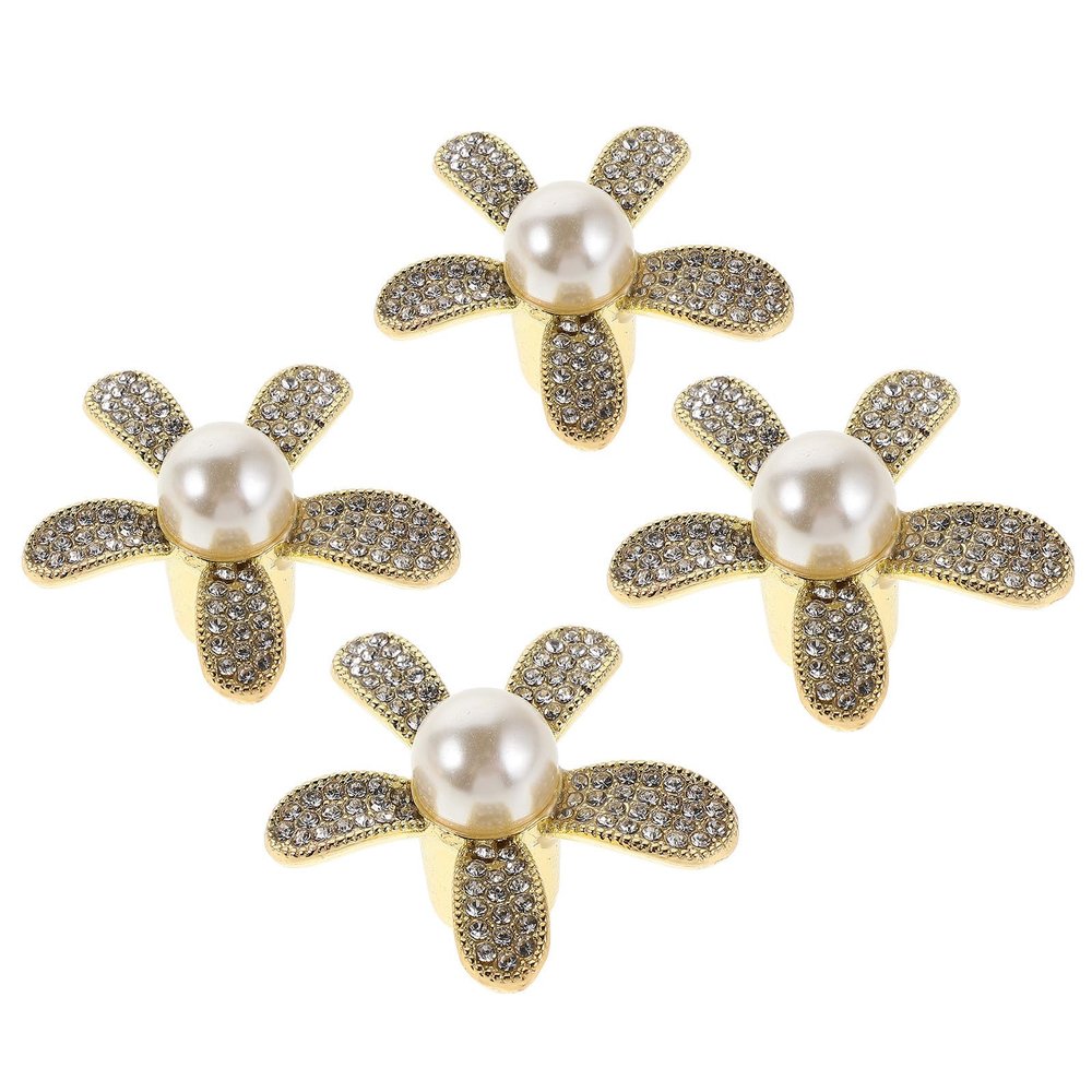 NUOBESTY 4-Piece Gold Floral Cabinet Knobs with Rhinestones, Ergonomic Single-Hole Pulls