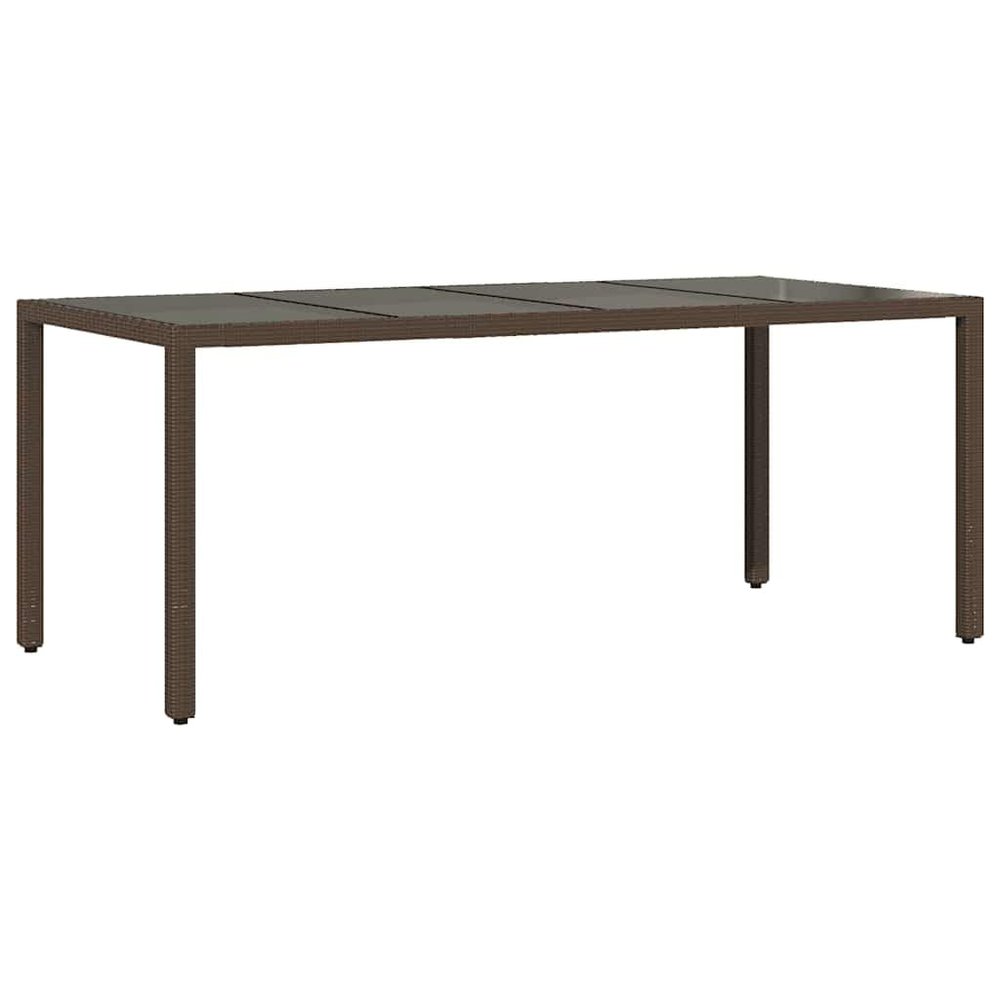 Yisssmeng 190 x 90 x 75 cm Outdoor Dining Table, Brown Poly Rattan with Glass Top