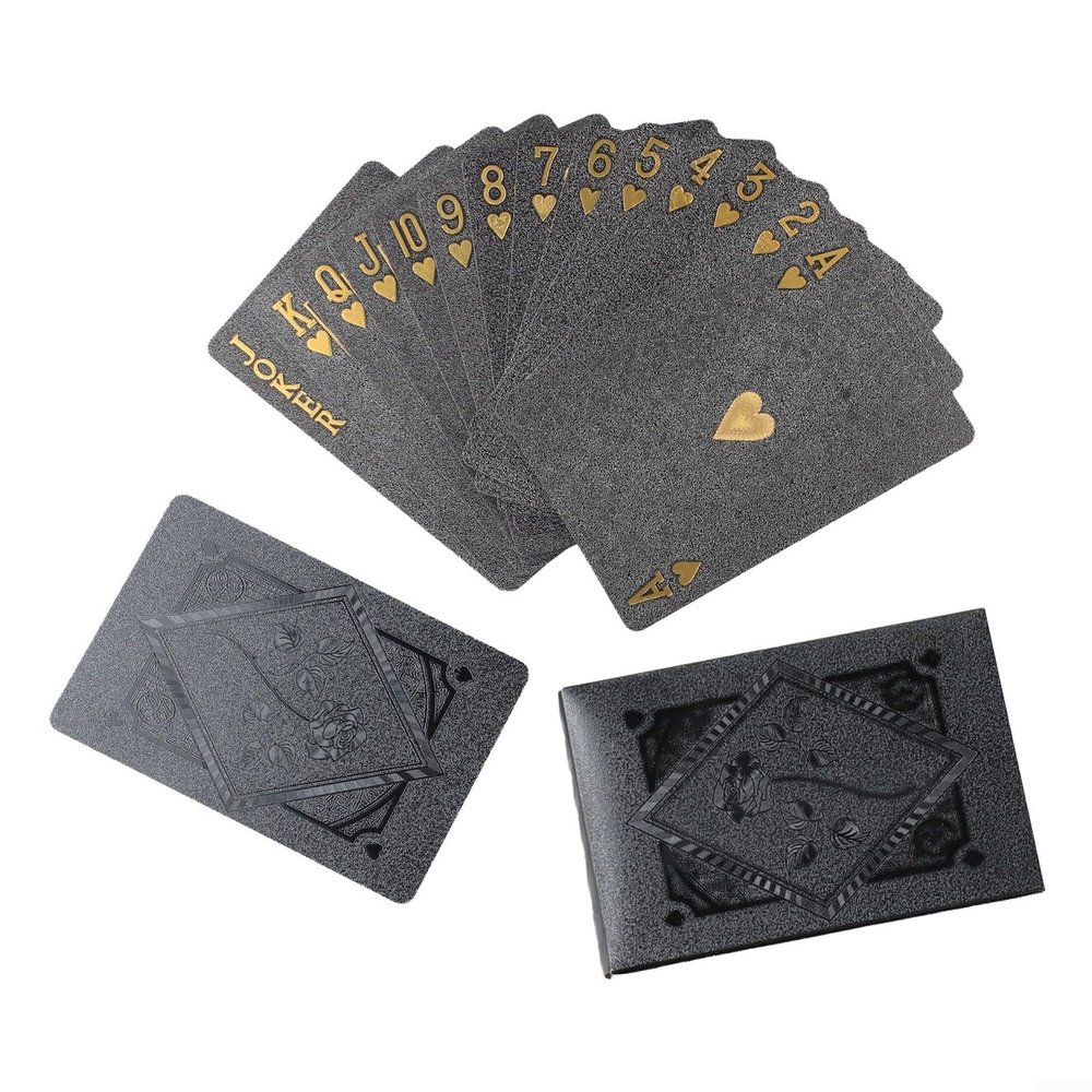 Plastic Poker Card Set with Waterproof Black and Gold Design, Lightweight and Easy to Shuffle for Poker, Blackjack, and Card Games, Portable for Travel