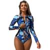 Women's One-Piece Long-Sleeve Rash Guard Swimsuit with Front Zipper view 1