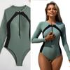 Women's One-Piece Long-Sleeve Rash Guard Swimsuit with Front Zipper view 2