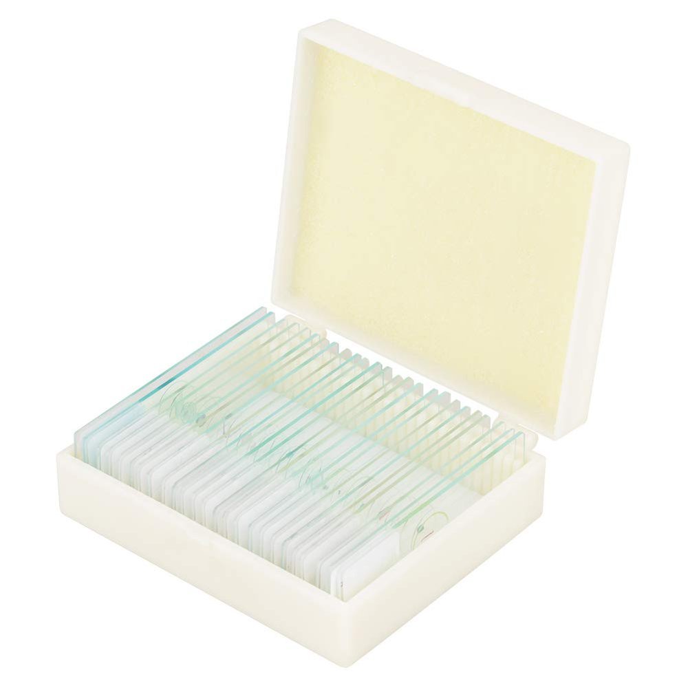 Culnflun Prepared Microscope Slides, 25 Mixed Animal and Plant Tissue Slides with Storage Box