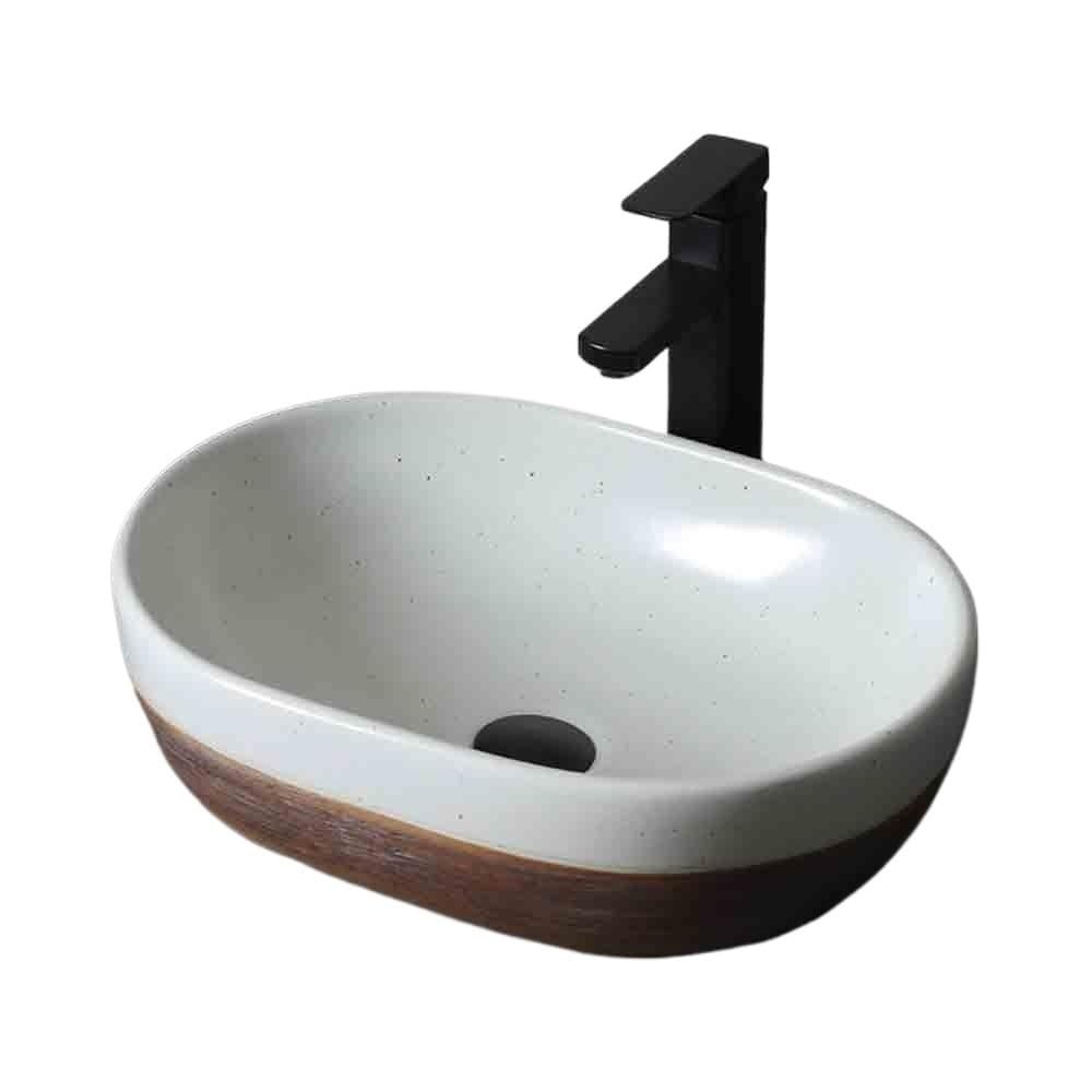 Vintage Ceramic Countertop Sink, Indoor/Outdoor, White and Brown