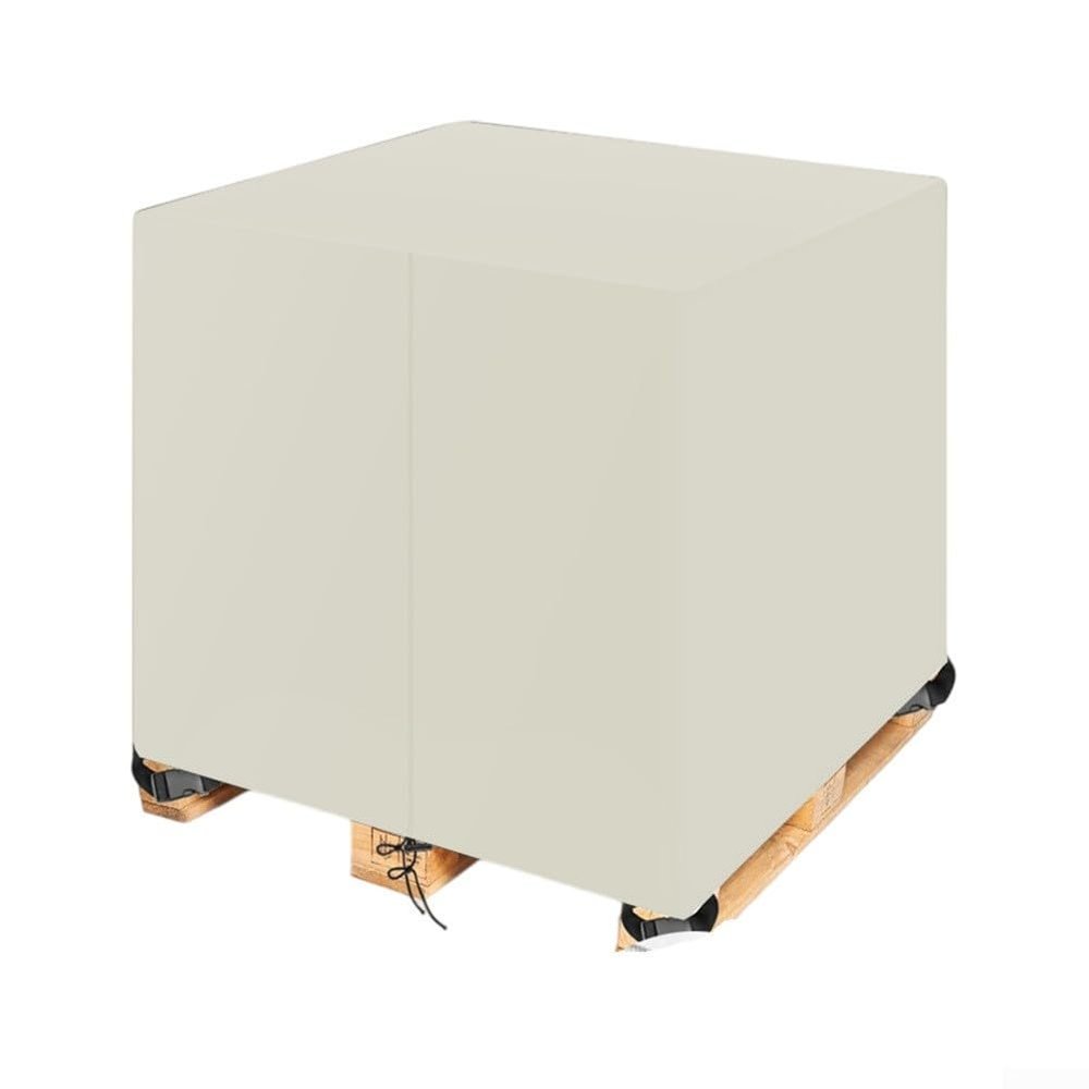 Pallet Cover with Zipper Opening and Stretchable, Adjustable Straps for Outdoor Storage and Transport (Off-White)