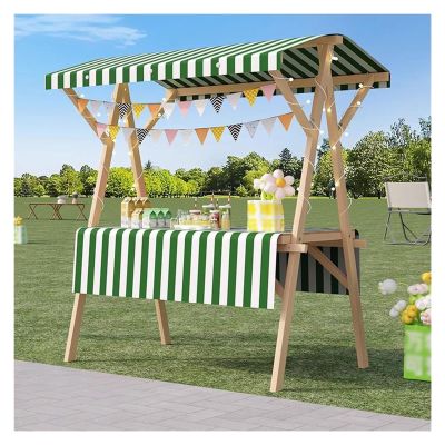 Portable Wooden Market Stall, Foldable Food Cart for Outdoor Vendors