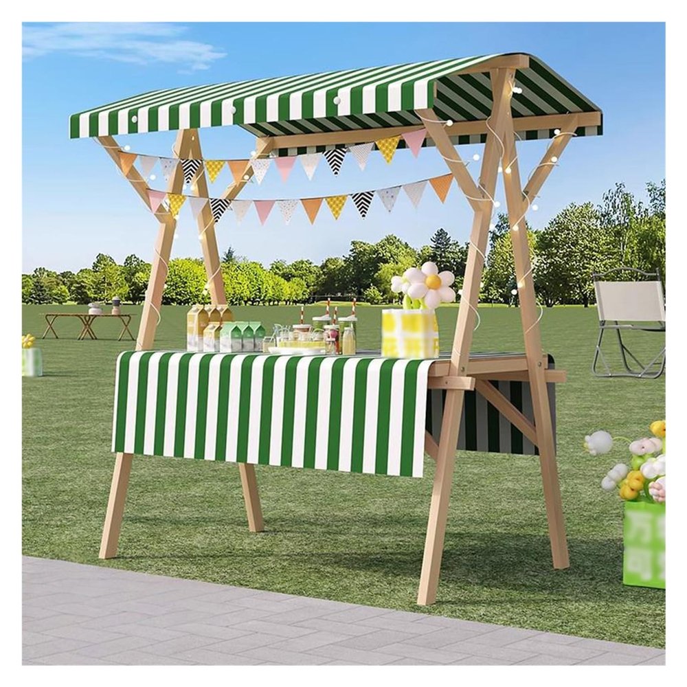 Portable Wooden Market Stall, Foldable Food Cart for Outdoor Vendors